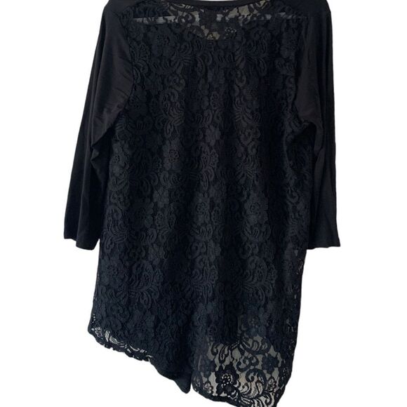 Kate & Mallory Large Size Black Long Sleeve Ruffle And Lace V-Neck Top/Tunic - Picture 5 of 5
